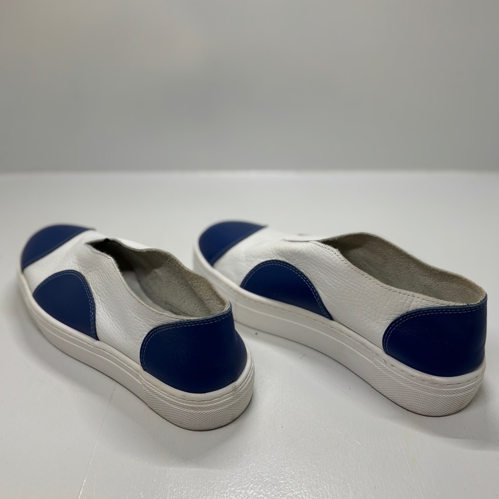 Luukaa White Blue Pebbled Leather Slip-On Sneaker Casual Artsy Sz EU 36 US 5.5-6 - Picture 4 of 11